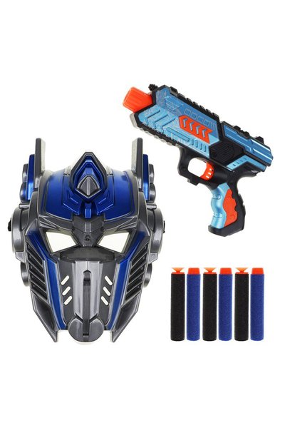 Brinquedo Lançador Arma Nerf De Dardos Com Máscara Robô Com Luz De