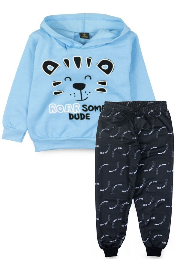 06 conjunto infantil menino moletom c capuz tigre roar azul 0483 keki boys