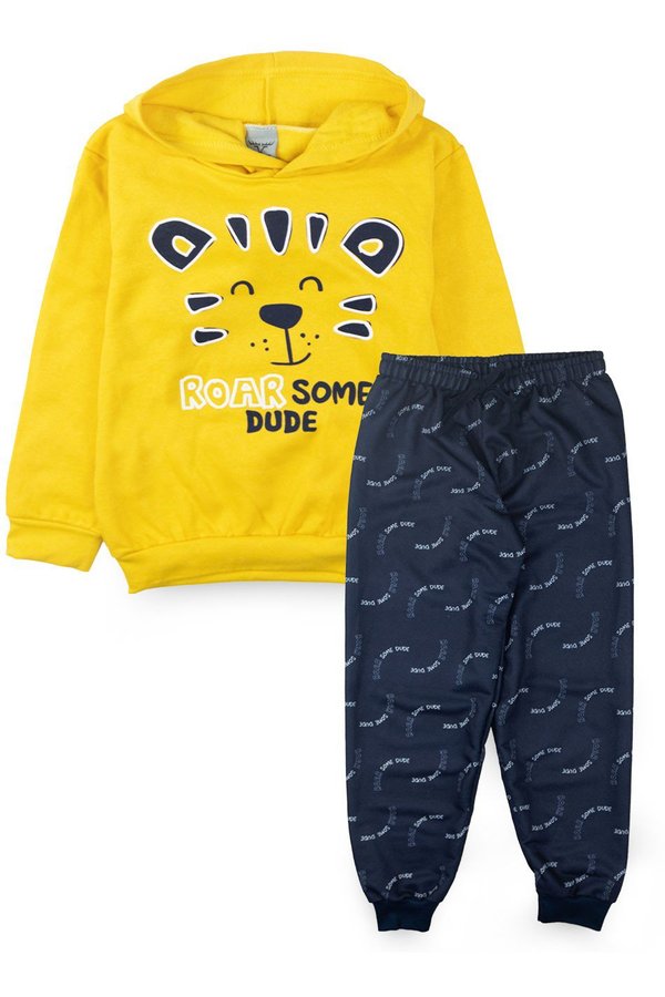 06 conjunto infantil menino moletom c capuz tigre roar mostarda 0483 keki boys