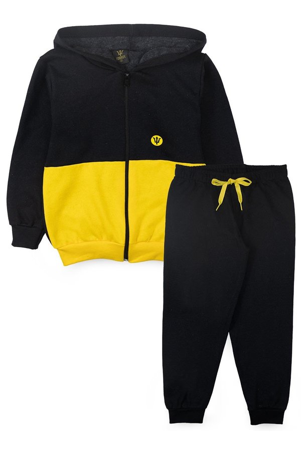 06 conjunto infantil masculino moletom com capuz e ziper com aplique preto 0526 torrox