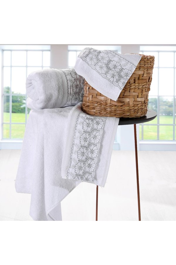 jogo toalha de banho e rosto confort lace 100 algodao extra macia branco