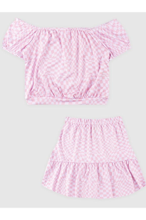 Conjunto Camisa Cropped E Mini Saia Plissada Radija Pink