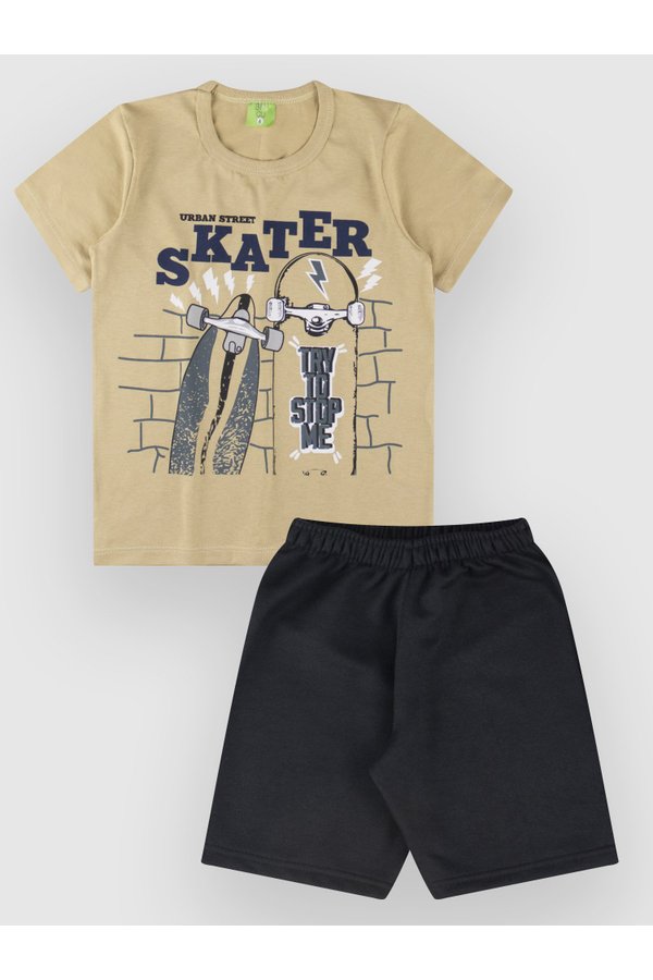 04 conjunto infantil camiseta bermuda menino caqui