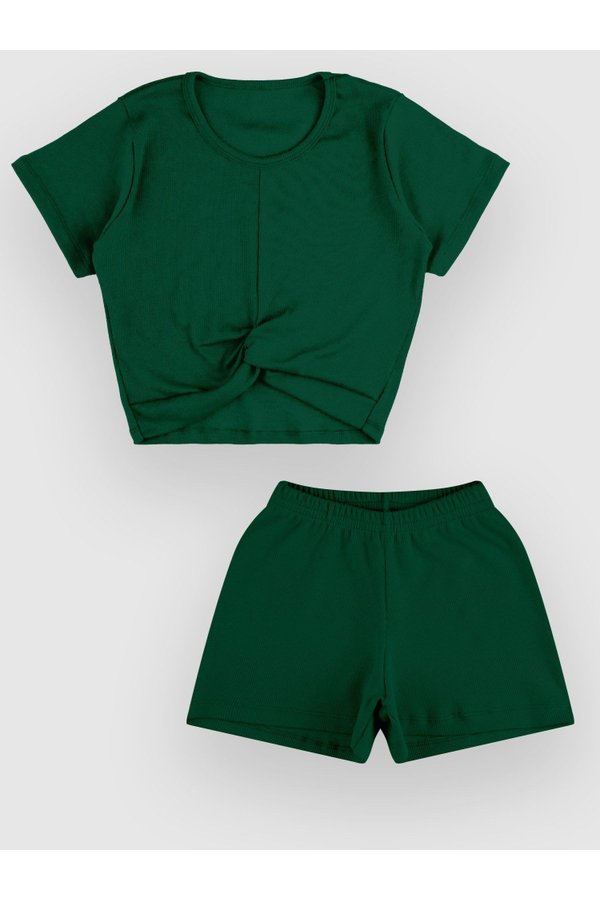 Conjunto Juvenil Lilimoon Cropped em Canelado Shorts-Saia Sarja Off  White/Verde - Pilili Moda Infantil