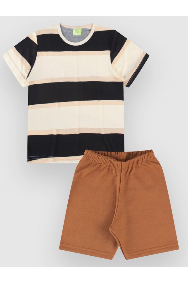 03 conjunto bebe e infantil camiseta bermuda menino listrada caramelo