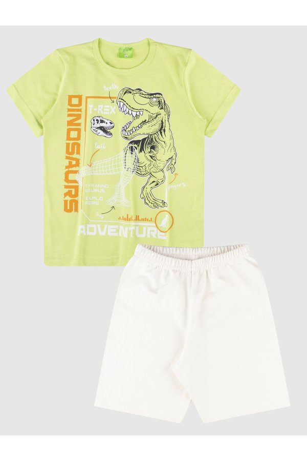 Conjunto Bebê Camiseta Branca Dino e Bermuda (P/M/G) para Bebê